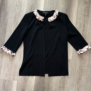 Ming Wang Black Cardigan with Floral Accents